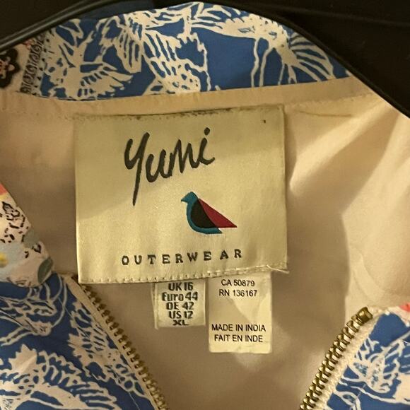 Yumi Floral Bomber Jacket Size 12 Lightweight Zip Up boho eclectic coastal - Picture 9 of 10